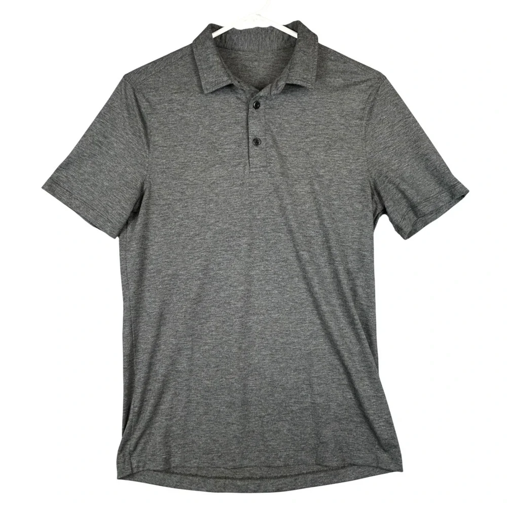 Lululemon Mens Short Sleeve Polo Shirt Heathered Charcoal Grey Activewear Golf